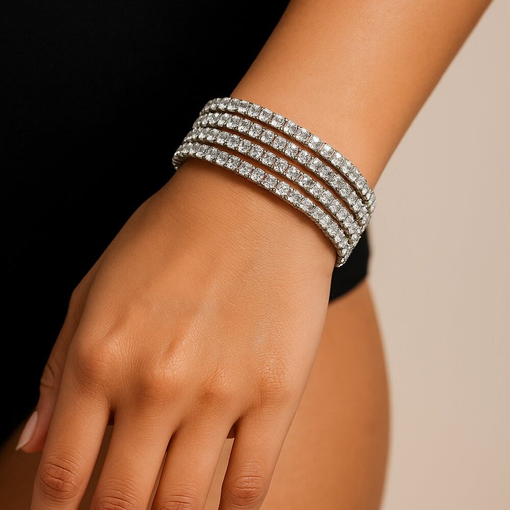 Paparazzi Silver Rhinestone Coil Wrap Bracelet –‎ Multi-Row Sparkle Stretch Cuff